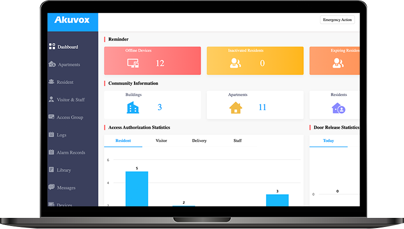 Akuvox property management portal dashboard on laptop screen