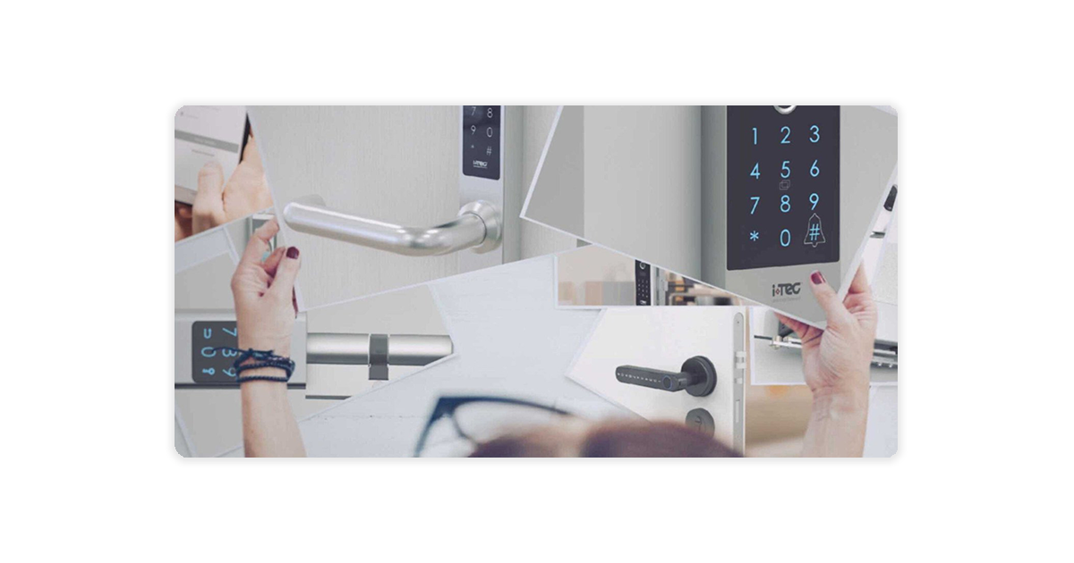 concept graphic woman holding photos of various itec smart lock products