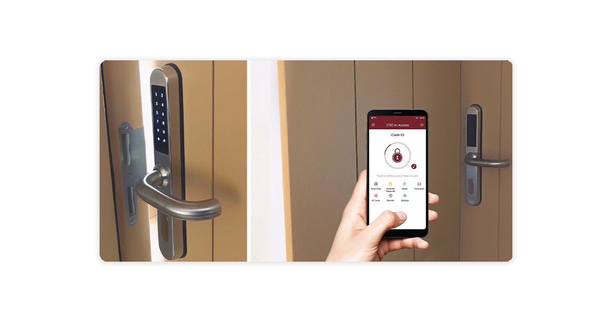 person using iTEC onaccess app to unlock smart lock